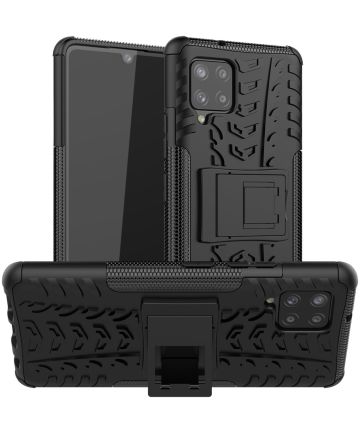 Samsung Galaxy A42 Hoesje Hybride Back Cover met Kickstand Zwart Hoesjes