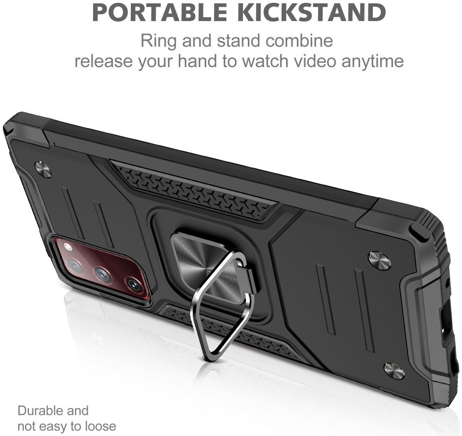 Samsung Galaxy S20 FE Hoesje Back Cover Shockproof met Kickstand Zwart afbeelding 2