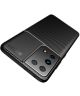 Samsung Galaxy S21 Ultra Hoesje Siliconen Carbon TPU Back Cover Zwart