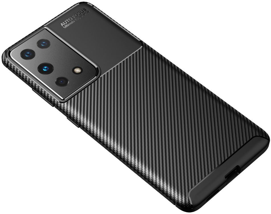Samsung Galaxy S21 Ultra Hoesje Siliconen Carbon TPU Back Cover Zwart afbeelding 4