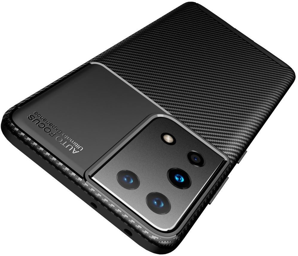 Samsung Galaxy S21 Ultra Hoesje Siliconen Carbon TPU Back Cover Zwart afbeelding 7