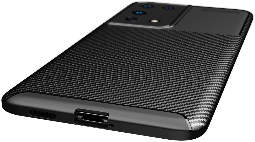 Samsung Galaxy S21 Ultra Hoesje Siliconen Carbon TPU Back Cover Zwart afbeelding 8