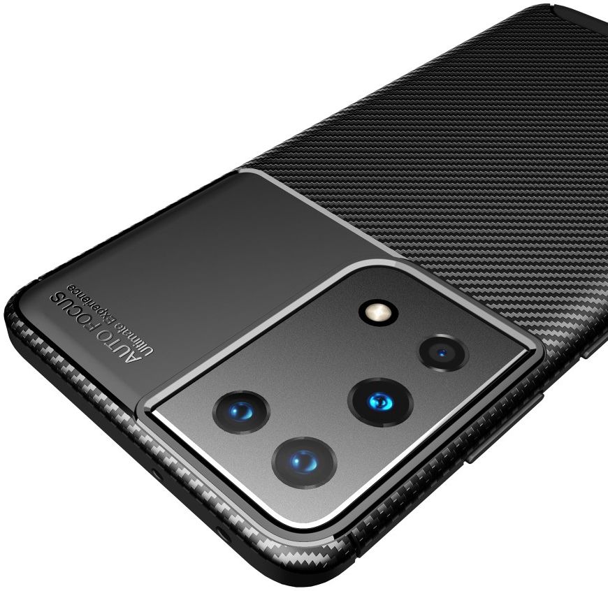 Samsung Galaxy S21 Ultra Hoesje Siliconen Carbon TPU Back Cover Zwart afbeelding 12
