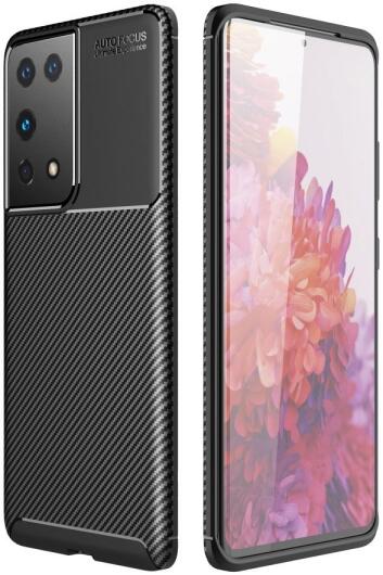 Samsung Galaxy S21 Ultra Hoesje Siliconen Carbon TPU Back Cover Zwart afbeelding 5
