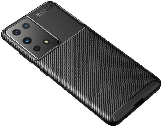 Samsung Galaxy S21 Ultra Hoesje Siliconen Carbon TPU Back Cover Zwart afbeelding 4