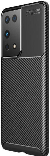 Samsung Galaxy S21 Ultra Hoesje Siliconen Carbon TPU Back Cover Zwart afbeelding 1
