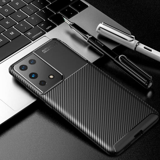 Samsung Galaxy S21 Ultra Hoesje Siliconen Carbon TPU Back Cover Zwart afbeelding 6