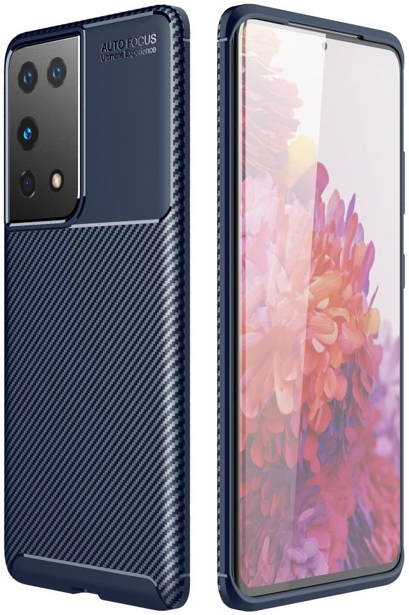 Samsung Galaxy S21 Ultra Hoesje Siliconen Carbon TPU Back Cover Blauw afbeelding 5