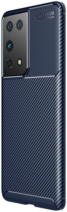 Samsung Galaxy S21 Ultra Hoesje Siliconen Carbon TPU Back Cover Blauw afbeelding 1