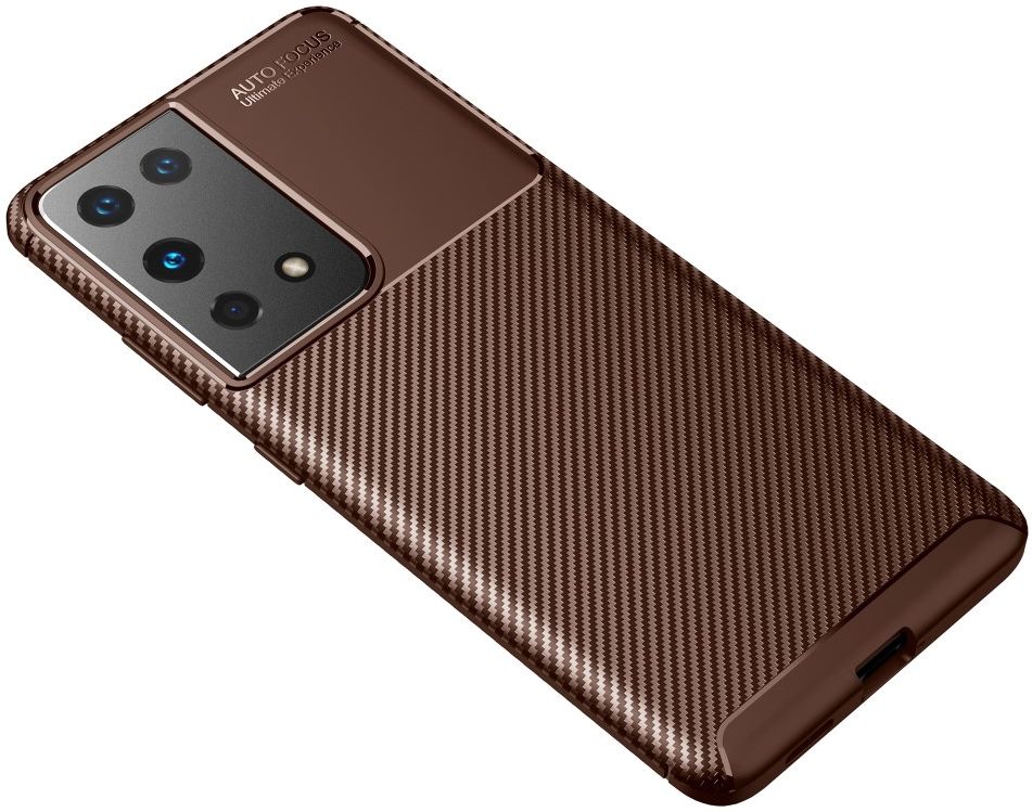 Samsung Galaxy S21 Ultra Hoesje Siliconen Carbon TPU Back Cover Bruin afbeelding 4