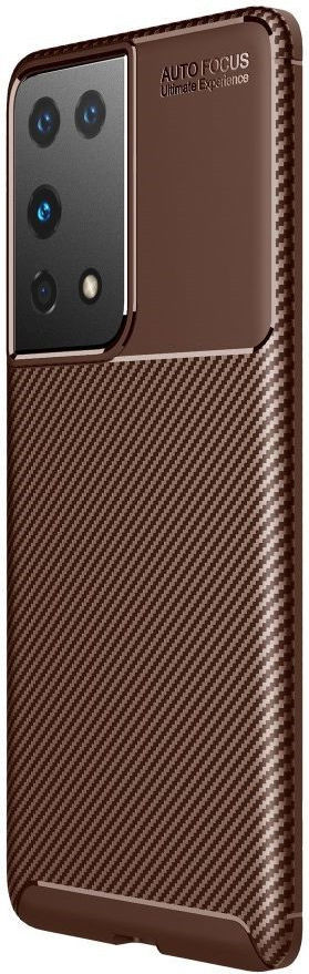 Samsung Galaxy S21 Ultra Hoesje Siliconen Carbon TPU Back Cover Bruin afbeelding 1