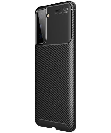 Samsung Galaxy S21 Plus Hoesje Siliconen Carbon TPU Back Cover Zwart Hoesjes