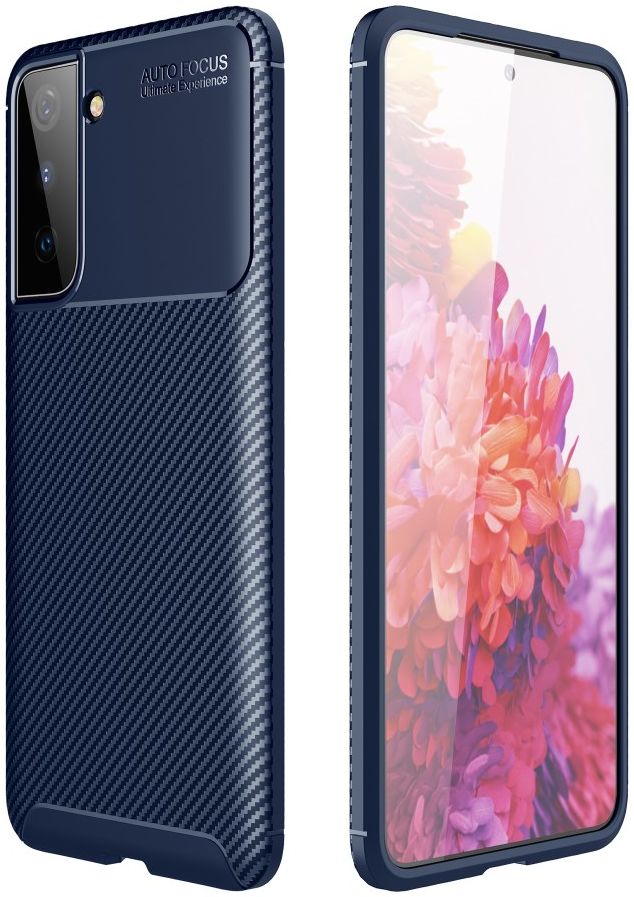 Samsung Galaxy S21 Plus Hoesje Siliconen Carbon TPU Back Cover Blauw afbeelding 5