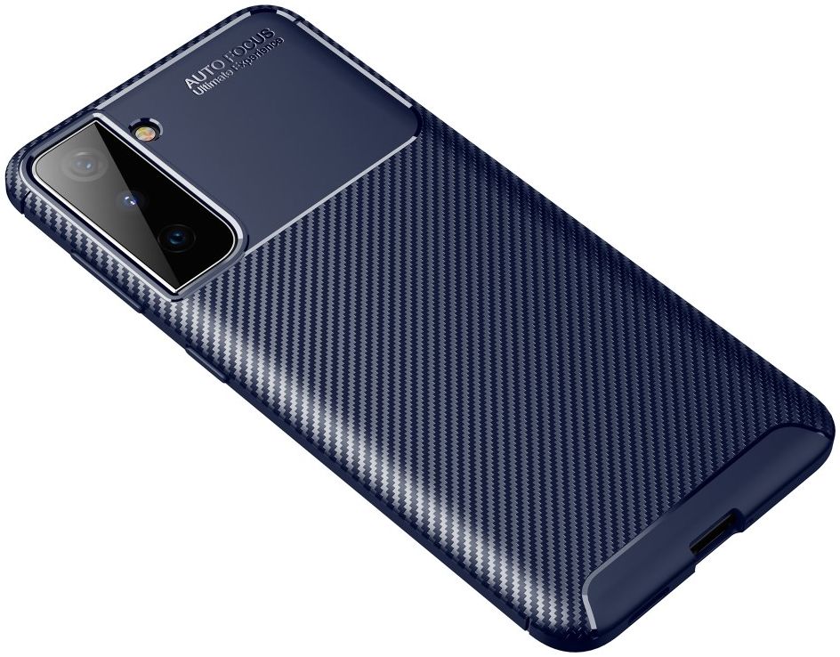 Samsung Galaxy S21 Plus Hoesje Siliconen Carbon TPU Back Cover Blauw afbeelding 4