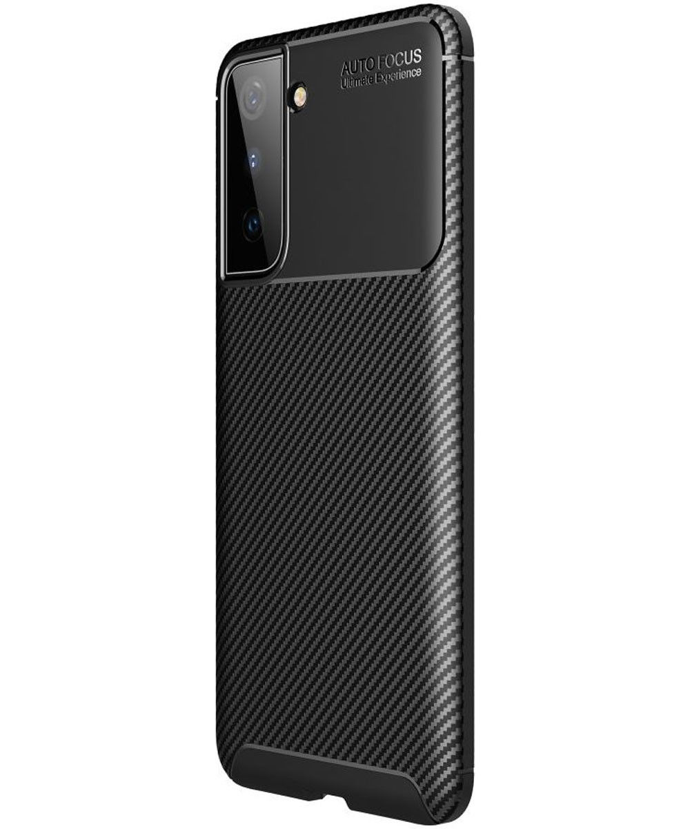 Samsung Galaxy S21 Hoesje Siliconen Carbon TPU Back Cover Zwart afbeelding 7