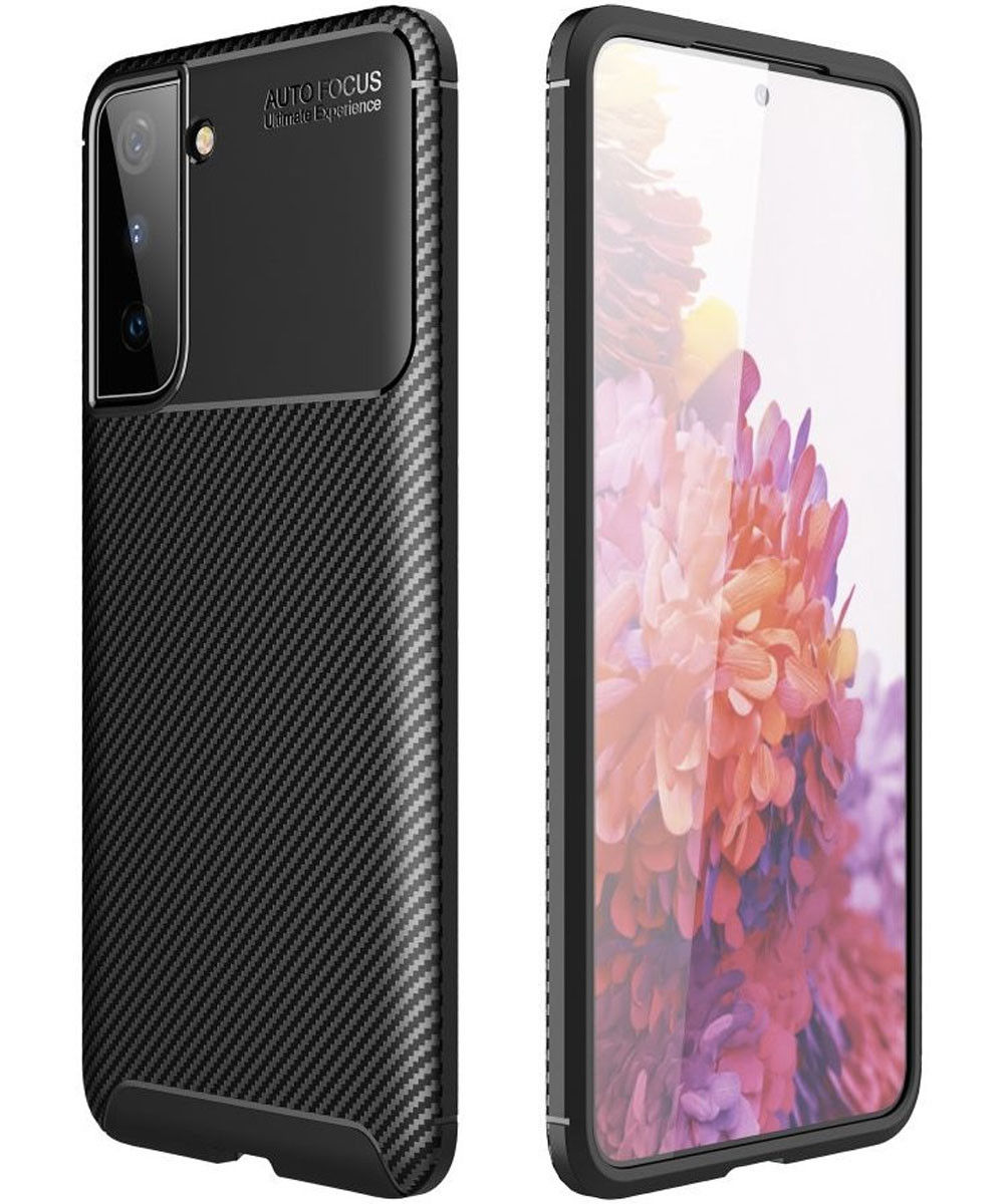 Samsung Galaxy S21 Hoesje Siliconen Carbon TPU Back Cover Zwart afbeelding 16