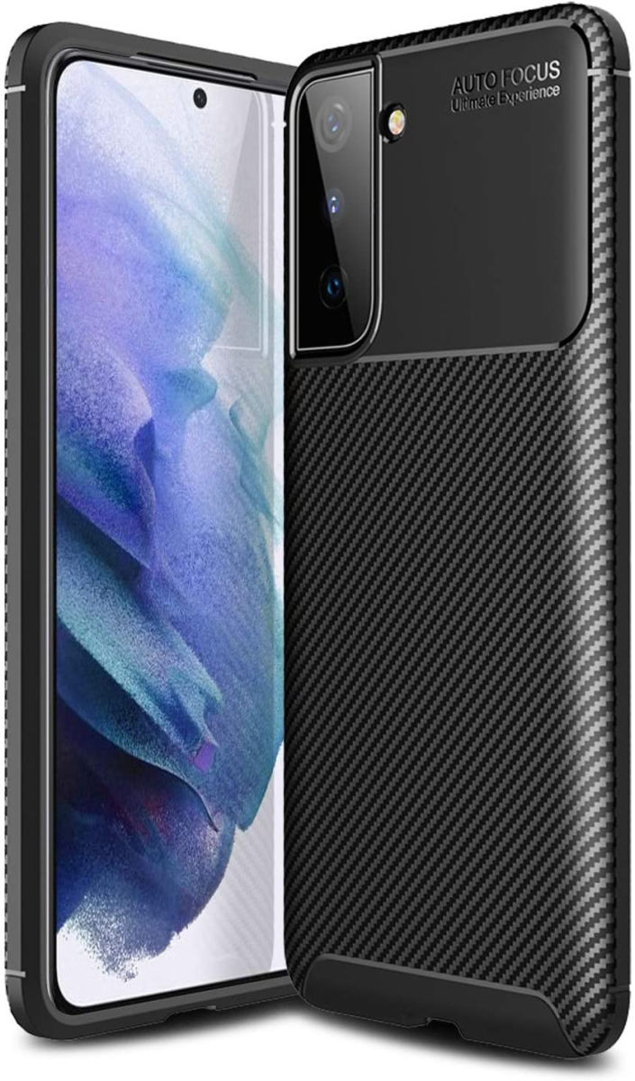 Samsung Galaxy S21 Hoesje Siliconen Carbon TPU Back Cover Zwart afbeelding 1