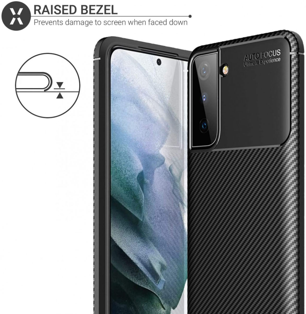 Samsung Galaxy S21 Hoesje Siliconen Carbon TPU Back Cover Zwart afbeelding 2