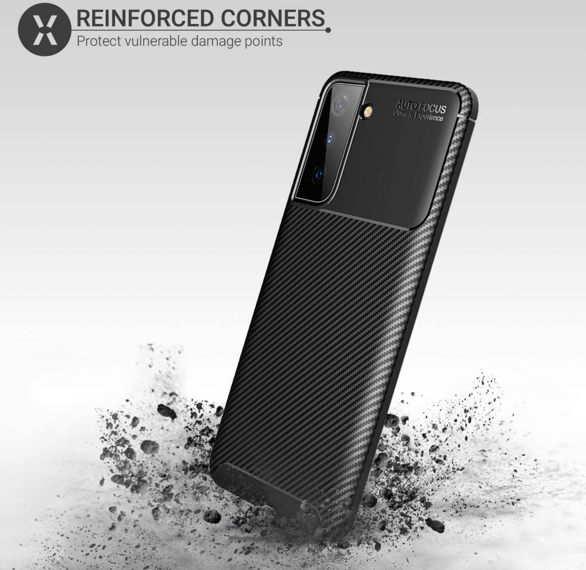 Samsung Galaxy S21 Hoesje Siliconen Carbon TPU Back Cover Zwart afbeelding 4