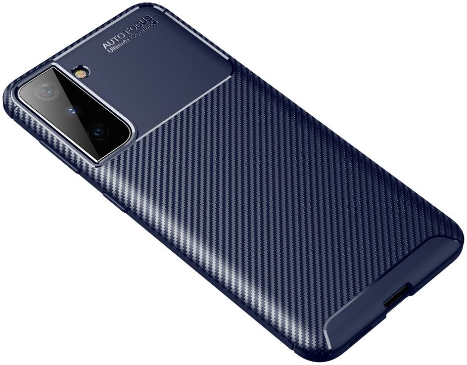 Samsung Galaxy S21 Hoesje Siliconen Carbon TPU Back Cover Blauw afbeelding 4