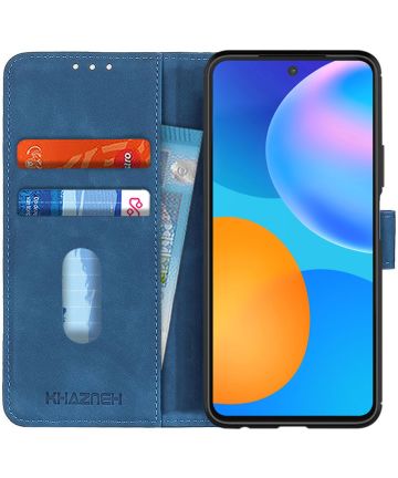 Huawei P Smart 2021 Hoesje Retro Wallet Book Case Blauw Hoesjes