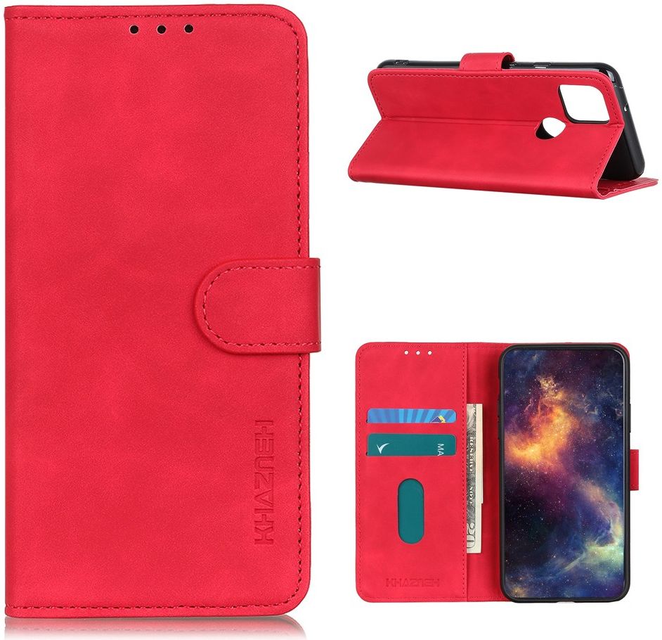 Motorola Moto G9 Power Hoesje Retro Wallet Book Case Rood afbeelding 3
