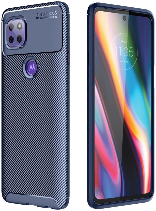 Motorola Moto G 5G (2020) Hoesje Siliconen Carbon TPU Back Cover Blauw afbeelding 1