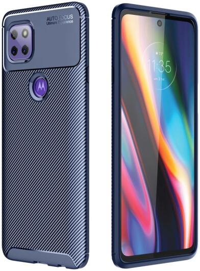 Motorola Moto G 5G (2020) Hoesje Siliconen Carbon TPU Back Cover Blauw afbeelding 1
