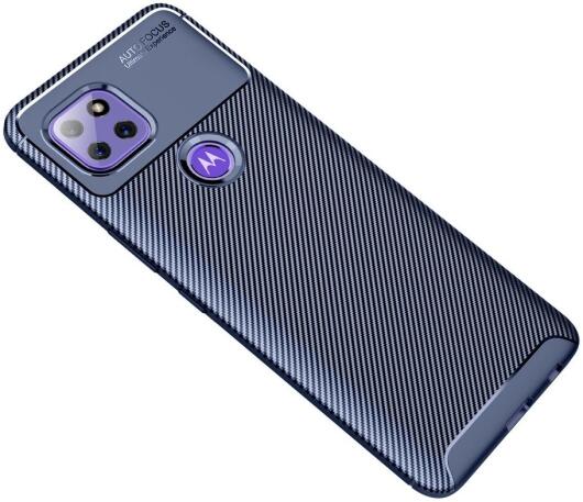 Motorola Moto G 5G (2020) Hoesje Siliconen Carbon TPU Back Cover Blauw afbeelding 2