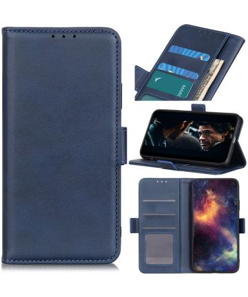 Motorola G9 Power Book Case Hoesje Book Case Retro Wallet Blauw Hoesjes