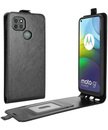 Motorola Moto G9 Power Hoesje Verticale Flip Case Crazy Horse Zwart Hoesjes