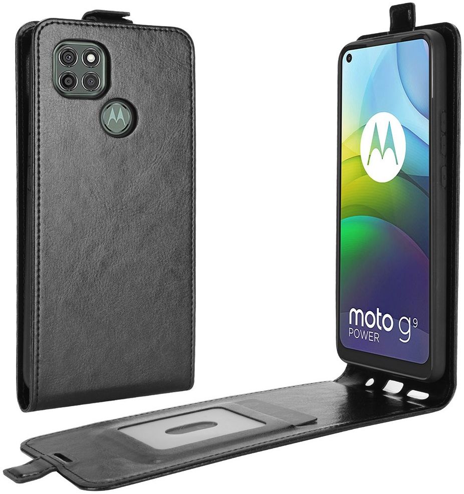Motorola Moto G9 Power Hoesje Verticale Flip Case Crazy Horse Zwart afbeelding 1