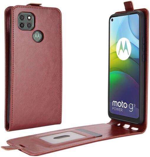 Motorola Moto G9 Power Hoesje Verticale Flip Case Crazy Horse Bruin afbeelding 1