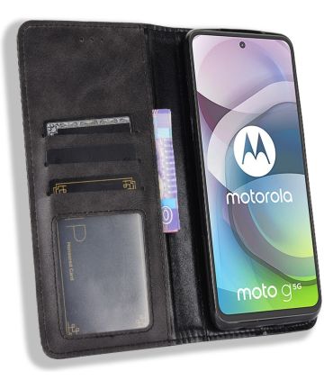 Motorola Moto G 5G Hoesje Vintage Portemonnee Book Case Zwart Hoesjes