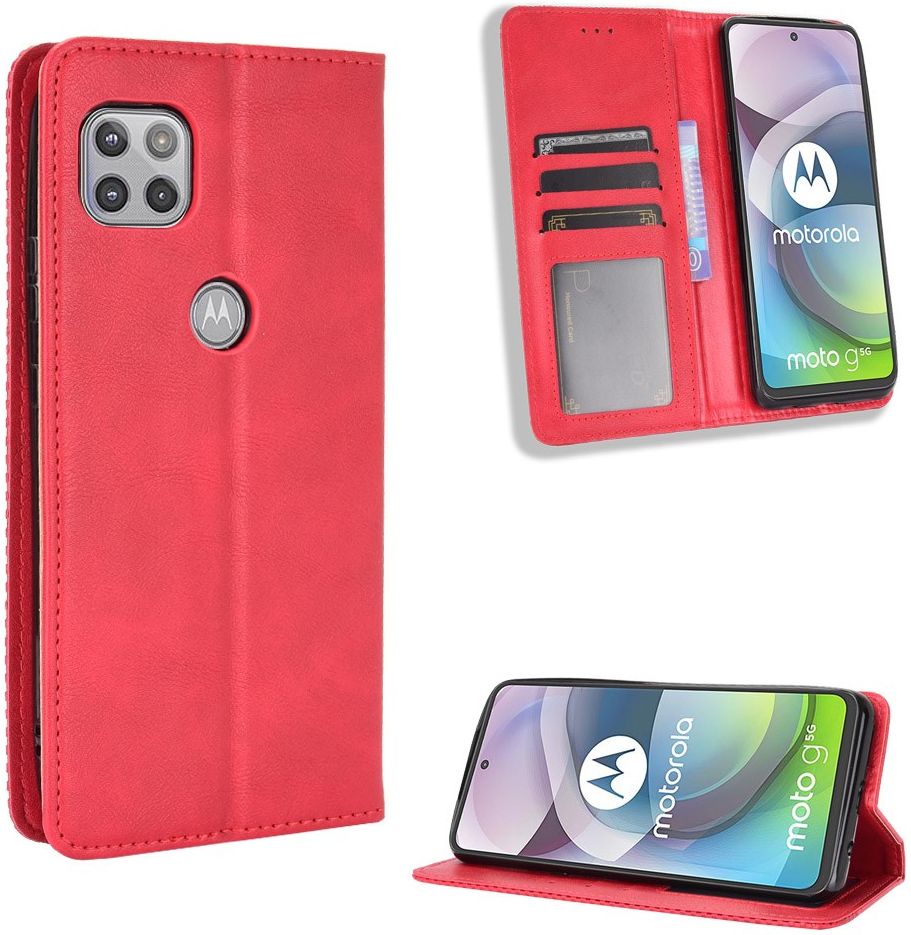 Motorola Moto G 5G Hoesje Vintage Portemonnee Book Case Rood afbeelding 5