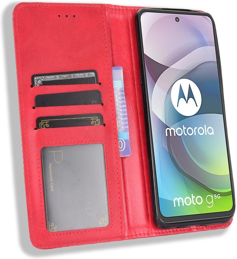 Motorola Moto G 5G Hoesje Vintage Portemonnee Book Case Rood afbeelding 1