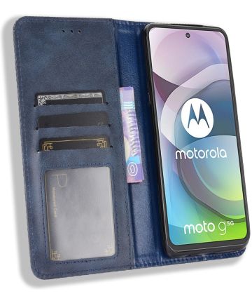 Motorola Moto G 5G Hoesje Vintage Portemonnee Book Case Blauw Hoesjes