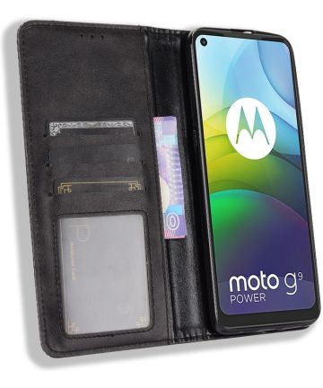 Motorola Moto G9 Power Hoesje Vintage Portemonnee Book Case Zwart Hoesjes
