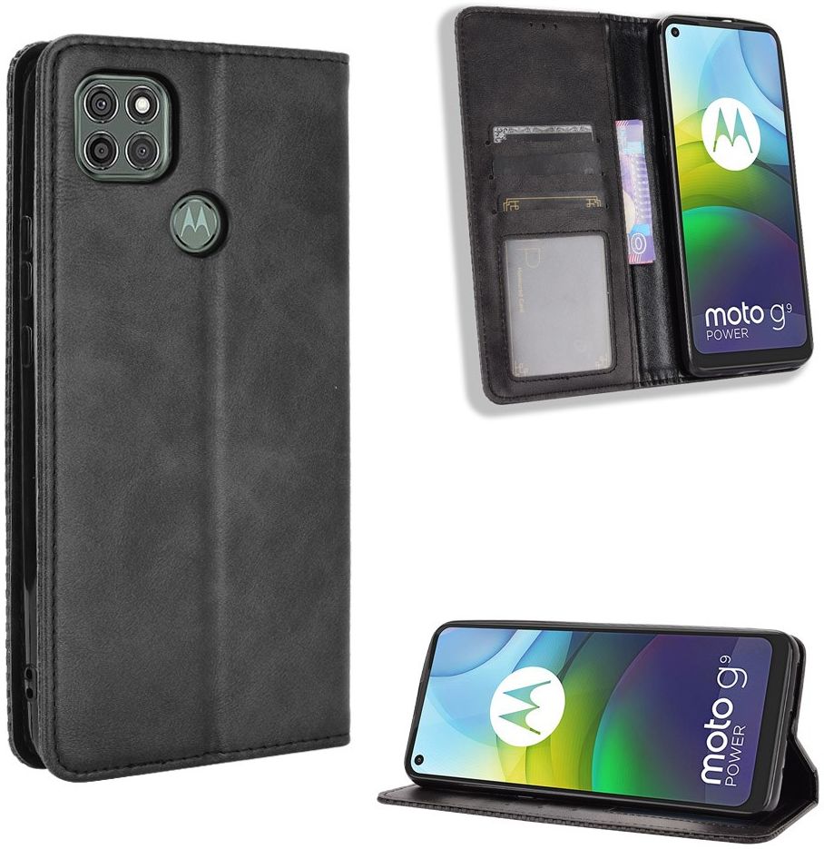 Motorola Moto G9 Power Hoesje Vintage Portemonnee Book Case Zwart afbeelding 5
