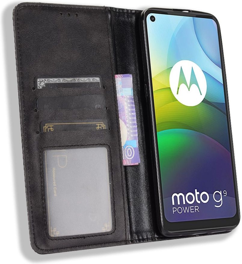 Motorola Moto G9 Power Hoesje Vintage Portemonnee Book Case Zwart afbeelding 1