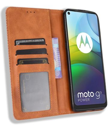 Motorola Moto G9 Power Hoesje Vintage Portemonnee Book Case Bruin Hoesjes