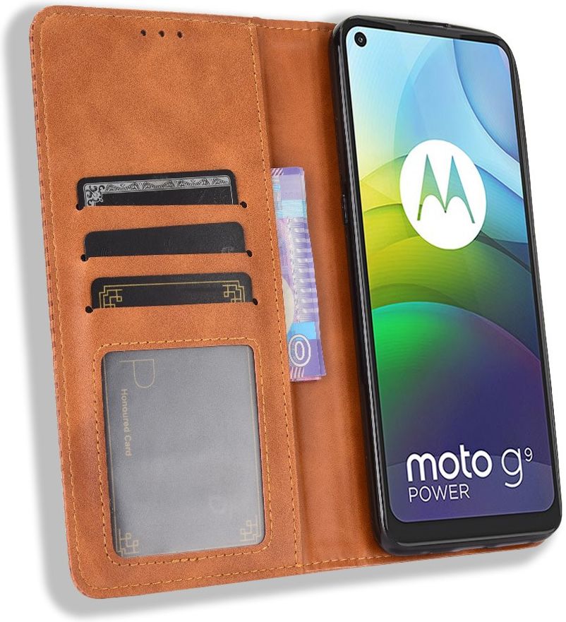 Motorola Moto G9 Power Hoesje Vintage Portemonnee Book Case Bruin afbeelding 1