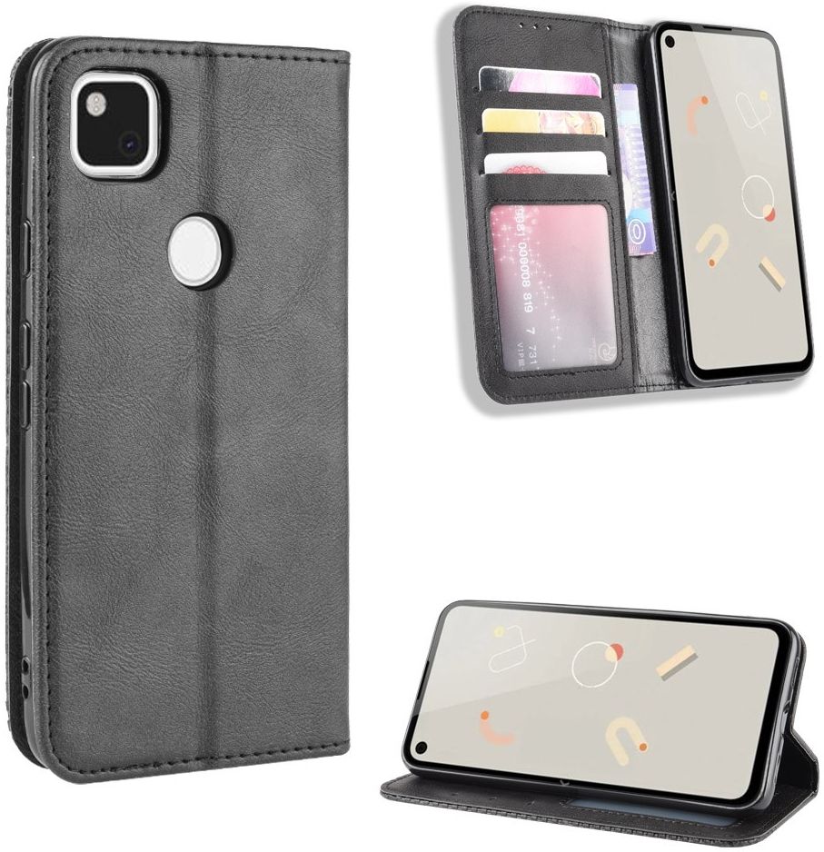 Google Pixel 4A Hoesje Vintage Portemonnee Book Case Zwart afbeelding 4