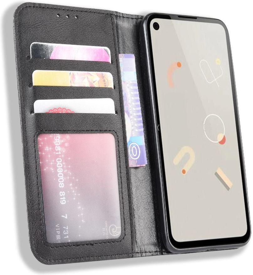 Google Pixel 4A Hoesje Vintage Portemonnee Book Case Zwart afbeelding 1