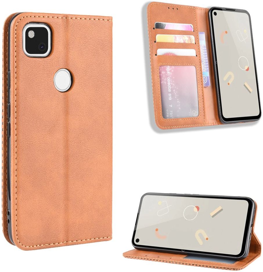 Google Pixel 4A Hoesje Vintage Portemonnee Book Case Bruin afbeelding 4