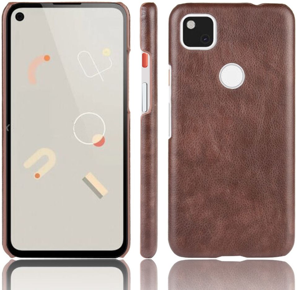 Google Pixel 4A Hoesje Litchi Skin Back Cover Bruin afbeelding 2