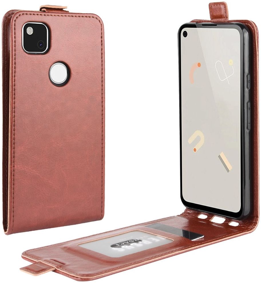 Google Pixel 4A Hoesje Verticale Flip Case Bruin afbeelding 1