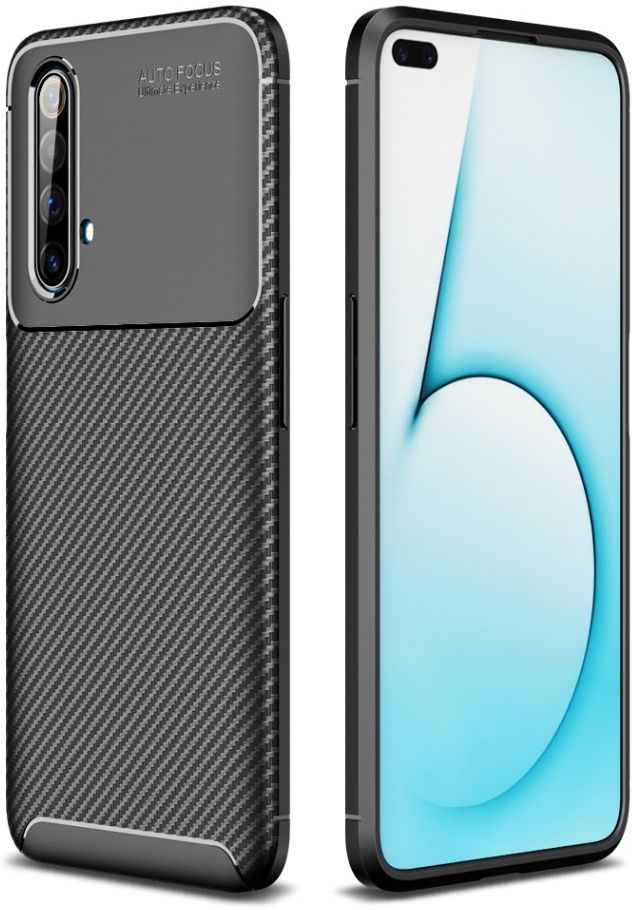 Realme X50 Hoesje Siliconen Carbon TPU Back Cover Zwart afbeelding 1