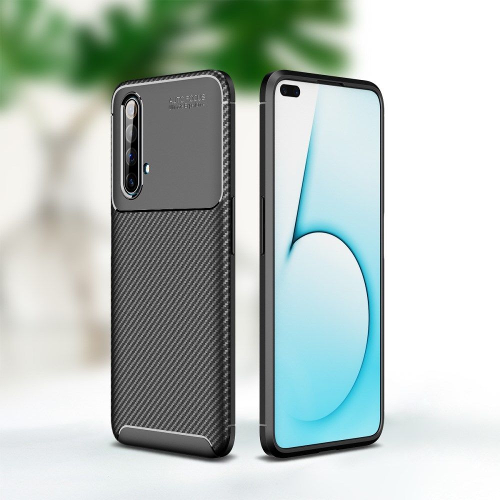 Realme X50 Hoesje Siliconen Carbon TPU Back Cover Zwart afbeelding 2