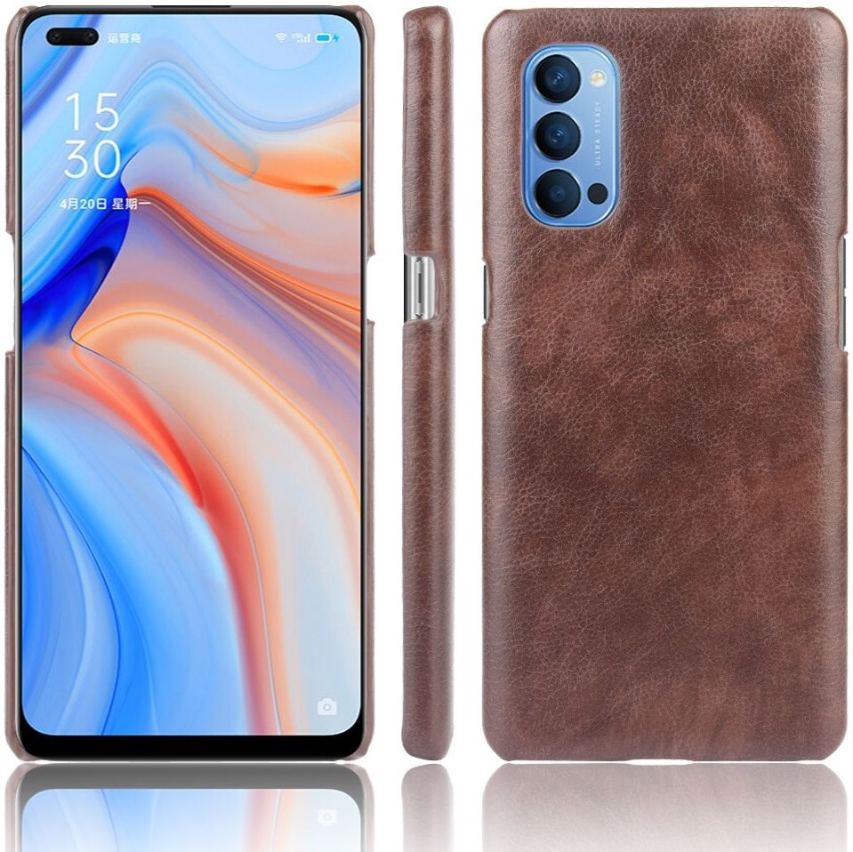 Oppo Reno 4 5G Hoesje met Lychee Kunstleer Coating Bruin afbeelding 1